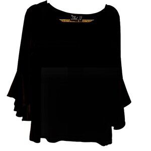 Women With Control By Renee Greenstein Black Blouse Bell Sleeves XL